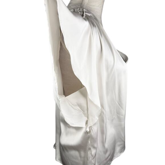 White House Black Market Flutter Sleeve V-Neck Top Ecru XL Satin New - Picture 10 of 12